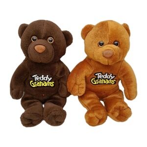 Teddy Grahams Chunky Chocolate & Spicy Cinnamon Bear Plush‎ Lot 2 7" Vintage